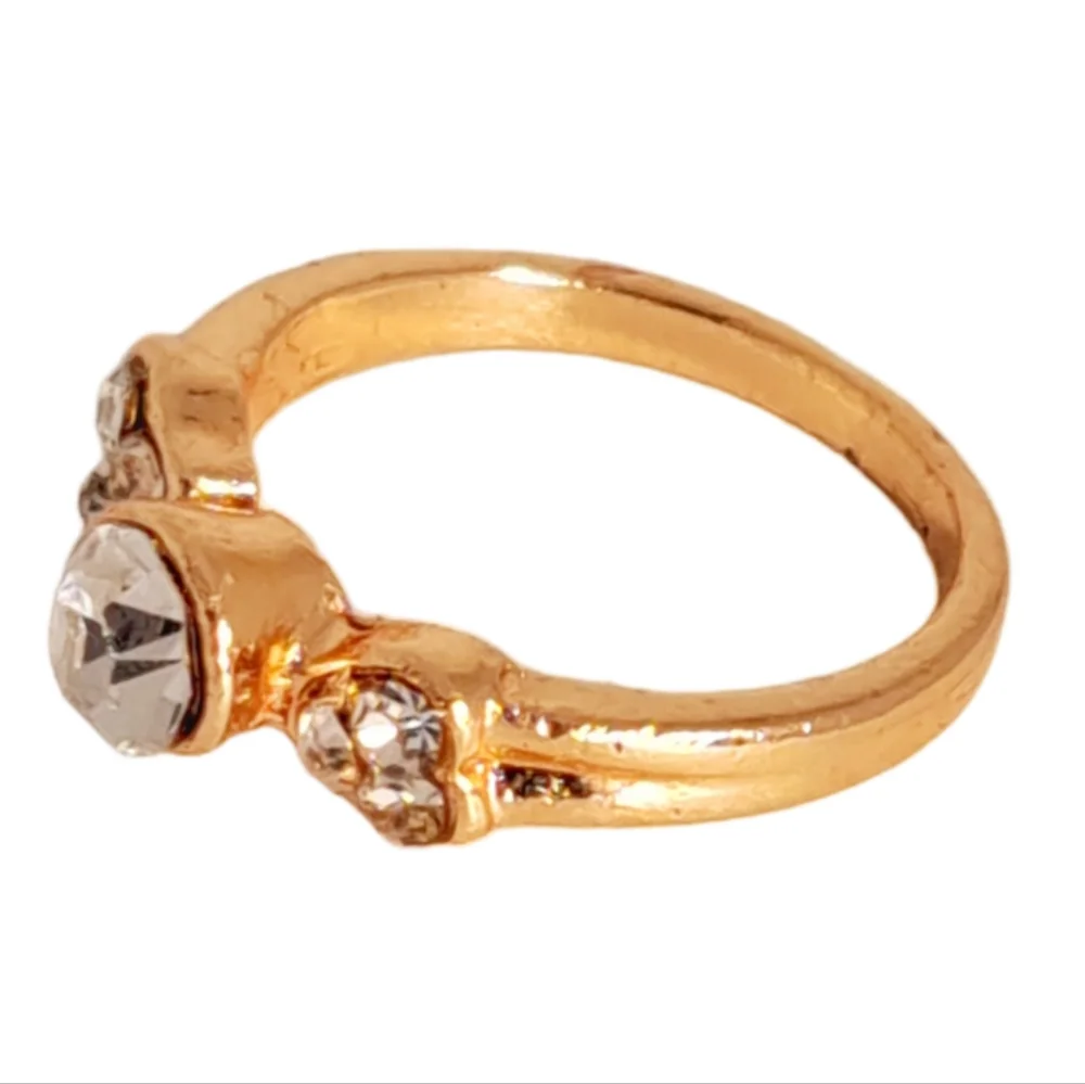 Rose Gold Tone Ring with 3 Rhinestones